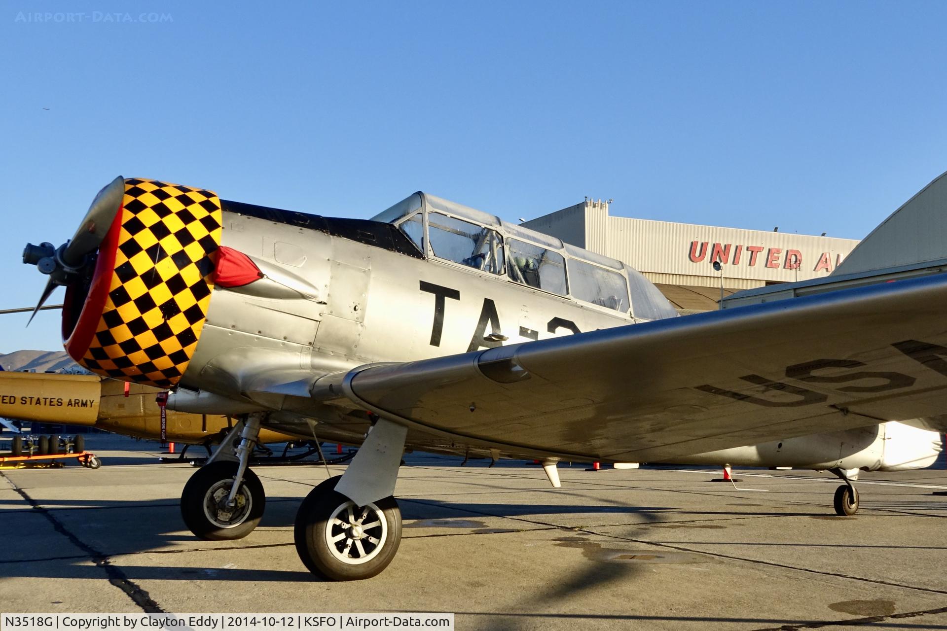 N3518G, North American T-6G Texan C/N 168-505, United Airlines Family Day SFO 2014.