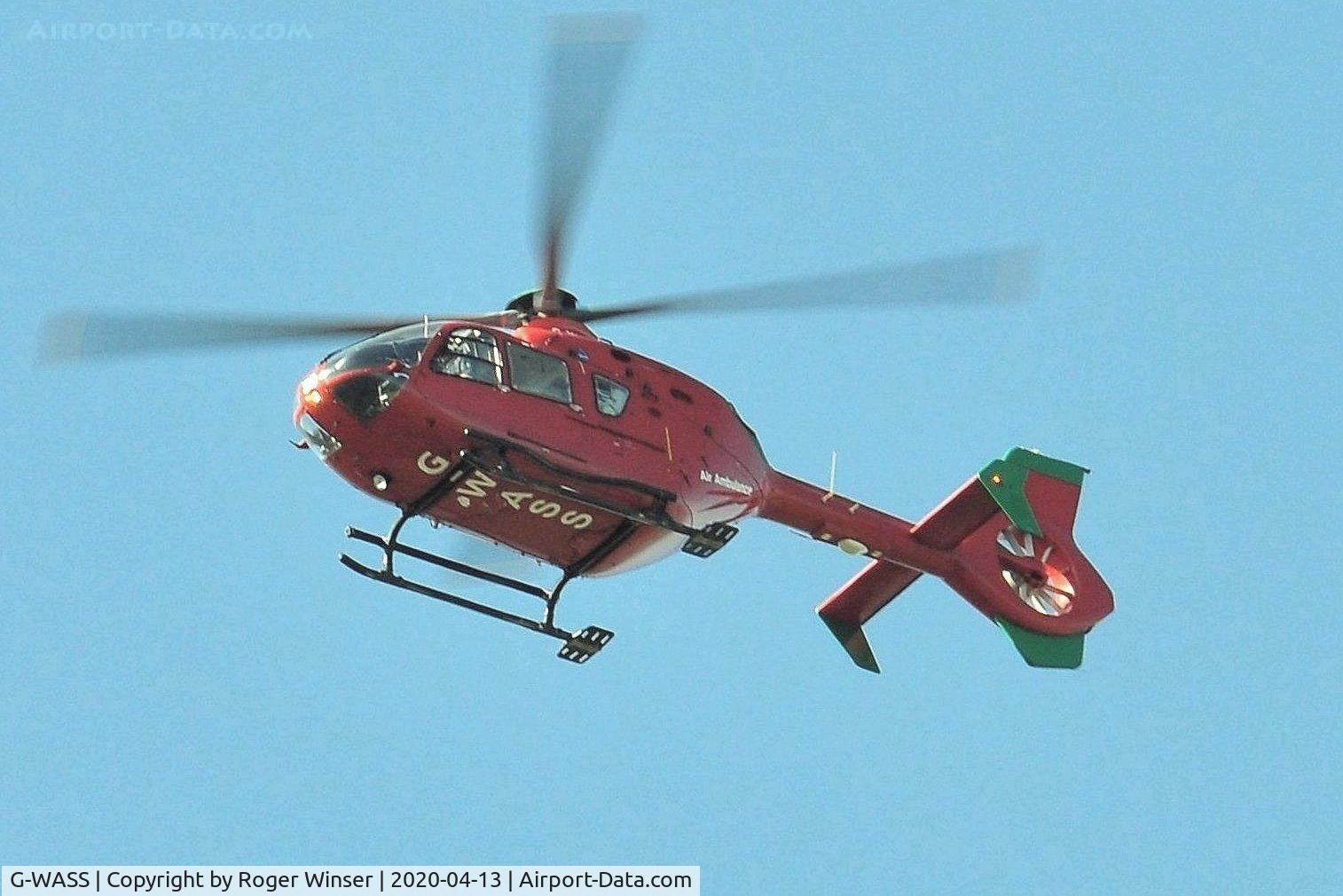 G-WASS, 2009 Eurocopter EC-135T-2+ C/N 0745, Off airport. Operating as Wales Air Ambulance helicopter Helimed 59. Seen over Swansea, Wales, UK.