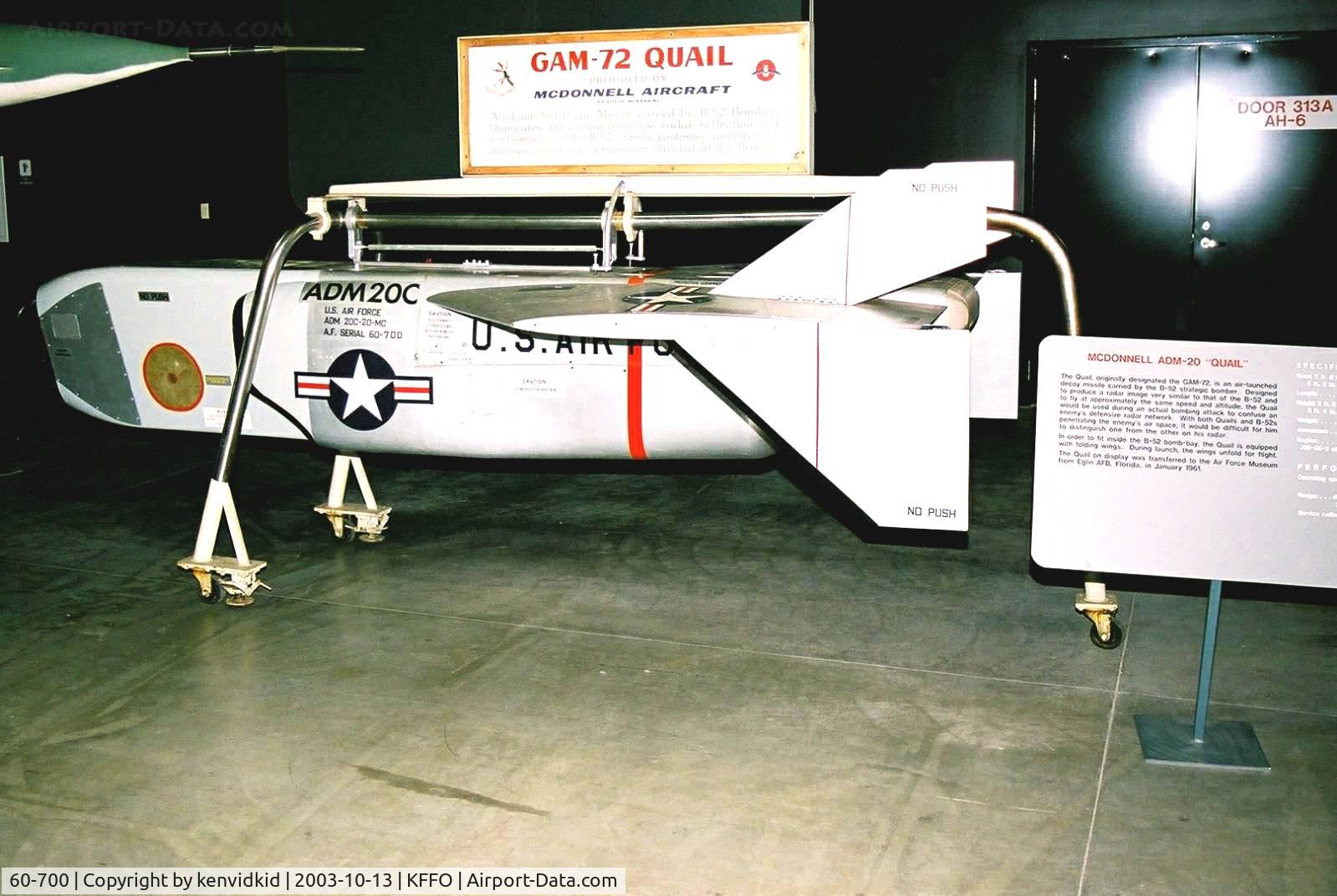 60-700, McDonnell ADM-20C Quail C/N Not found 60-700, At the Museum of the United States Air Force Dayton Ohio.
