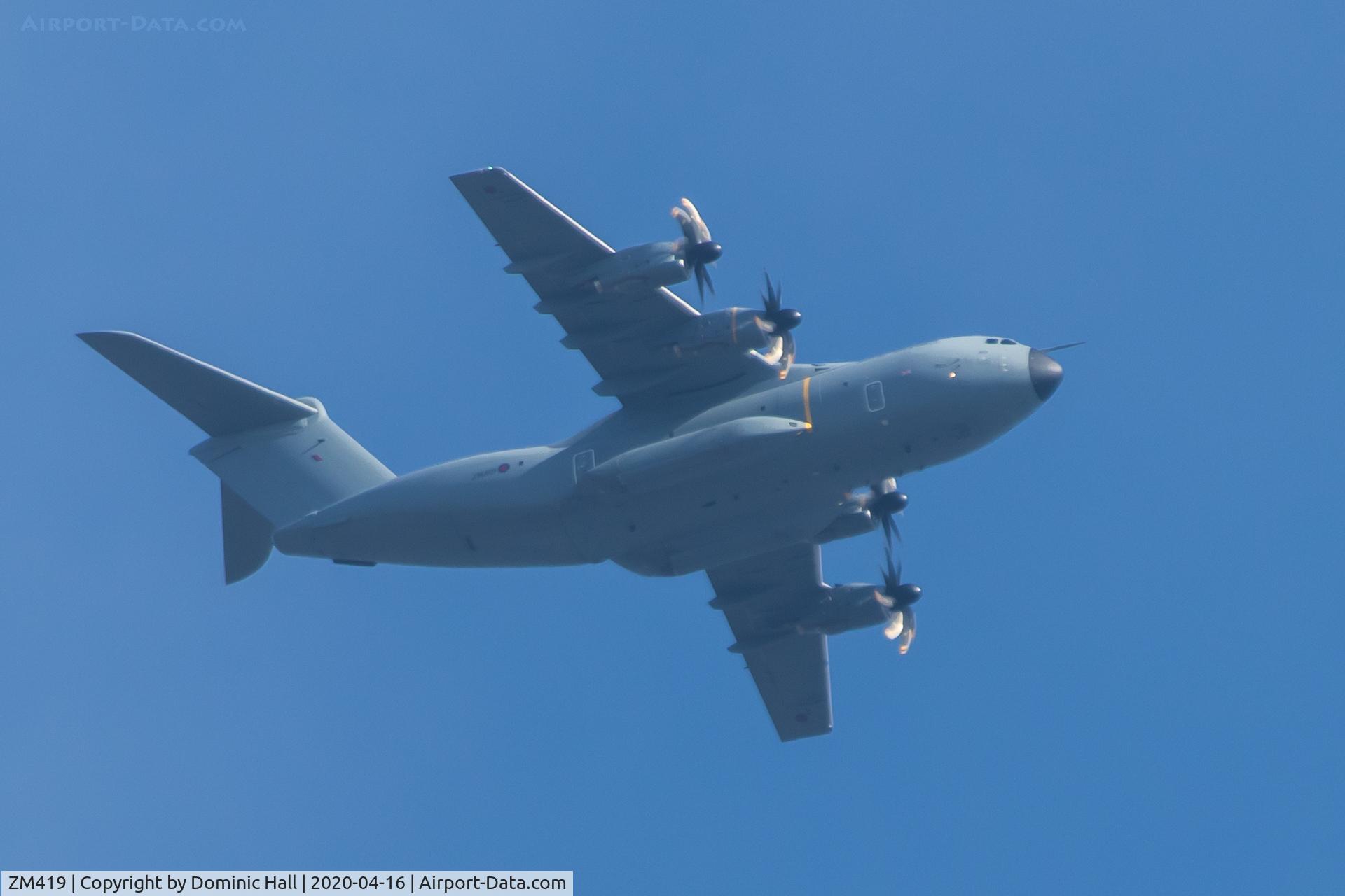 ZM419, 2018 Airbus A400M-180 Atlas C.1 C/N 077, Caught over East Bristol enroute to EGGD for a training sortie.