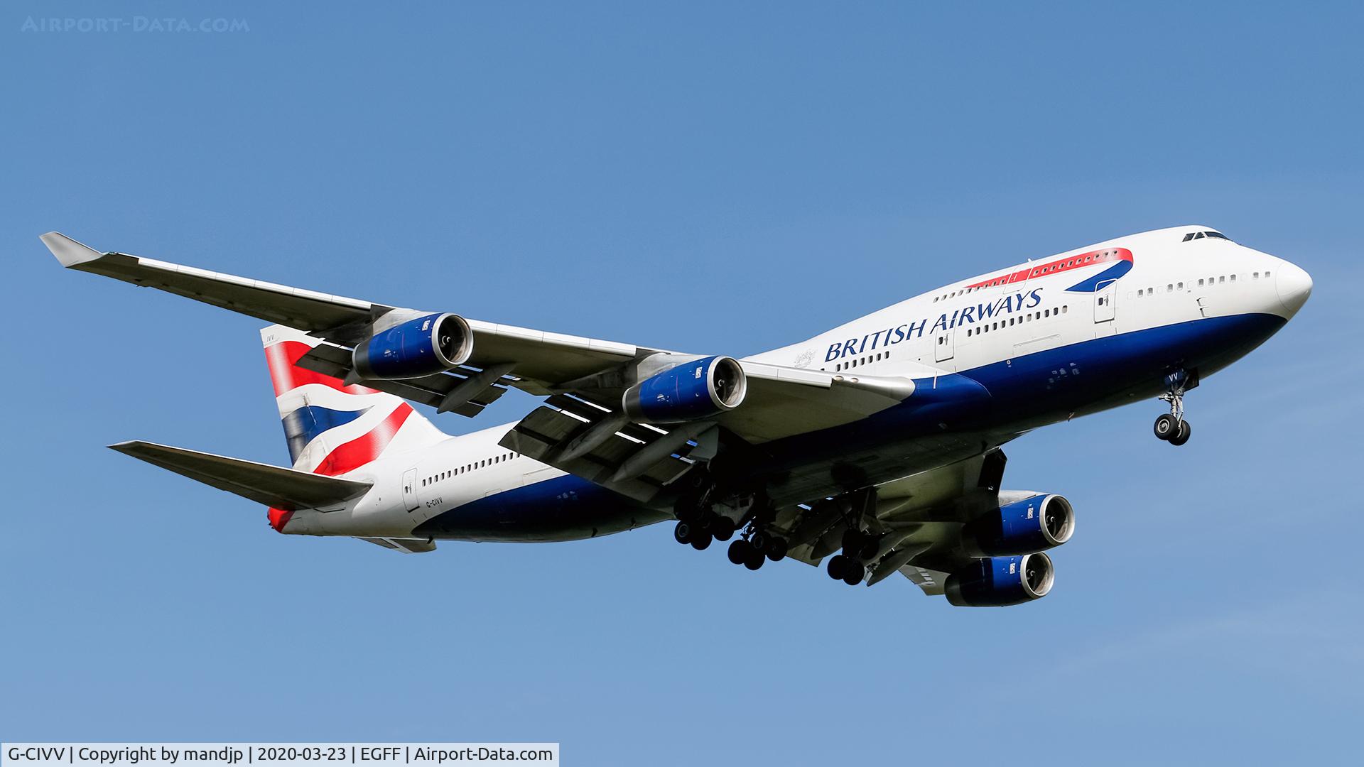 G-CIVV, 1998 Boeing 747-436 C/N 25819, Arriving at Cardiff for storage.