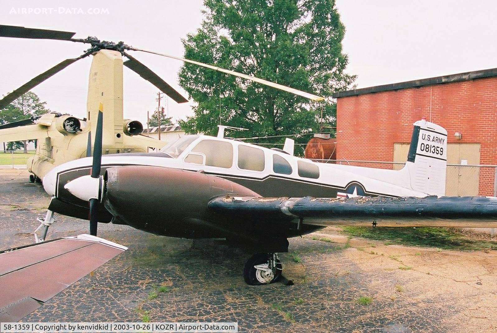 58-1359, 1958 Beechcraft RU-8D-BH Seminole C/N LH-186, At the Fort Rucker Museum storage compound.