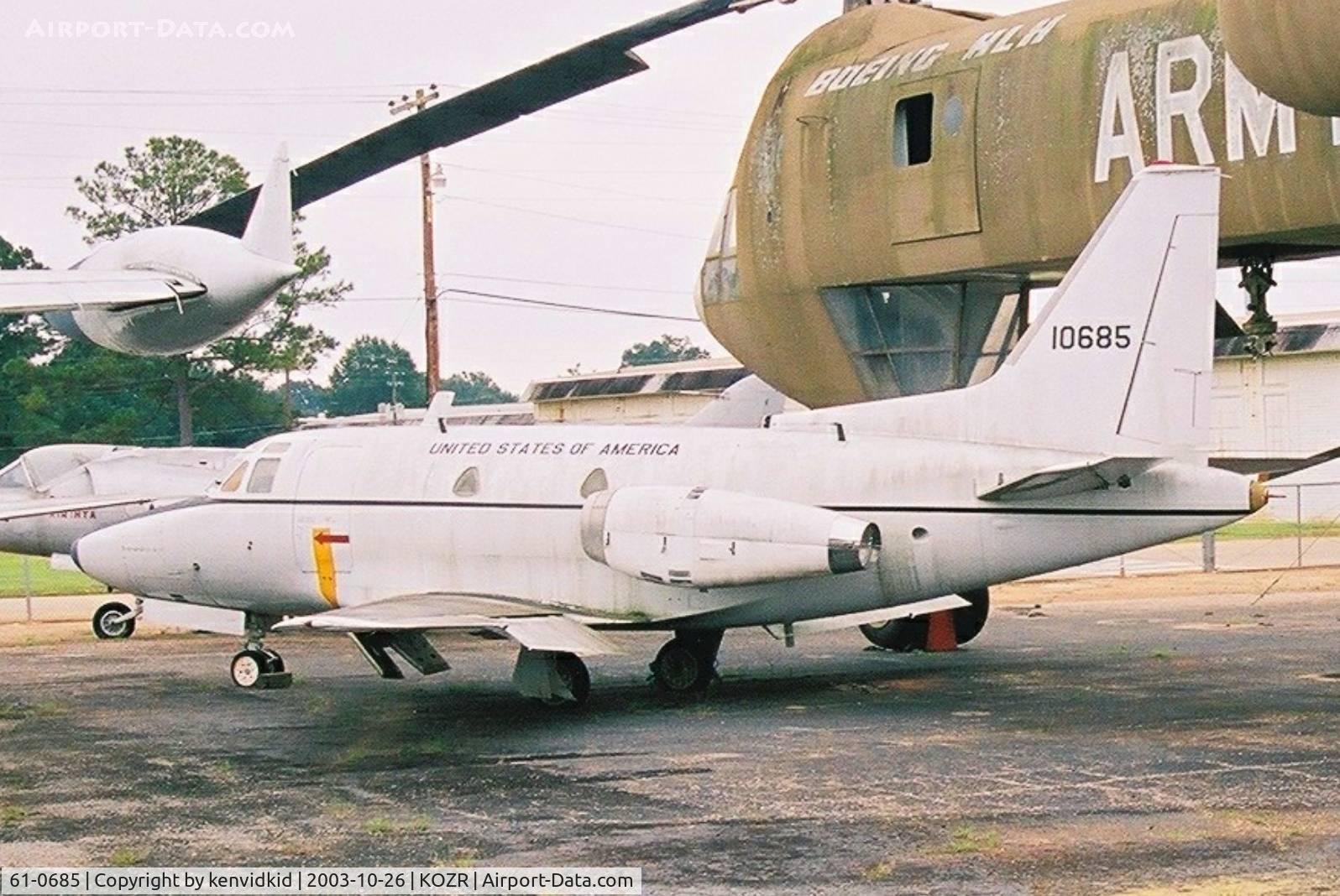 61-0685, 1961 North American CT-39A Sabreliner C/N 265-88, At the Fort Rucker Museum storage compound.