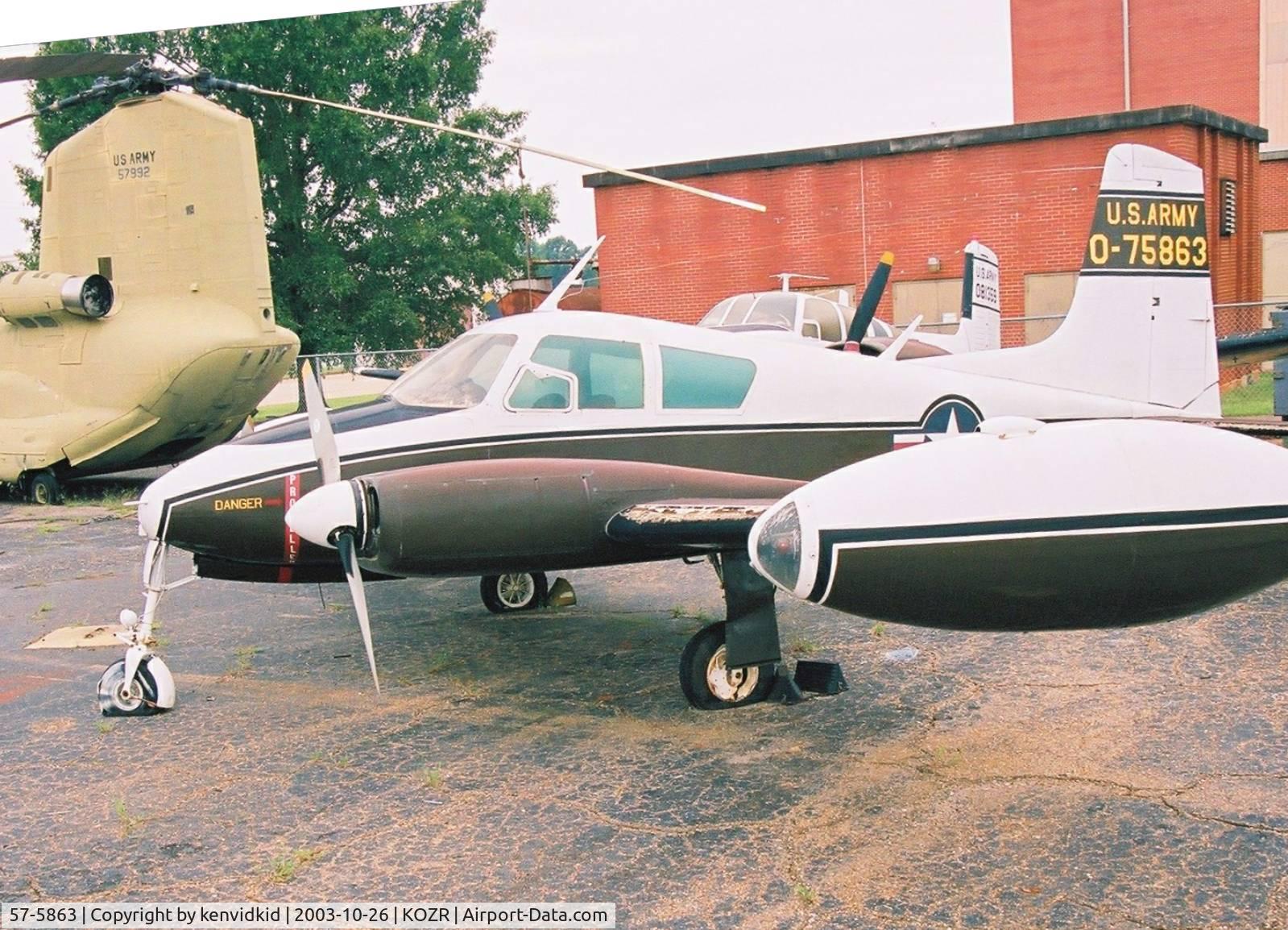 57-5863, 1957 Cessna U-3A Blue Canoe (310A) C/N 38018, At the Fort Rucker Museum storage compound.