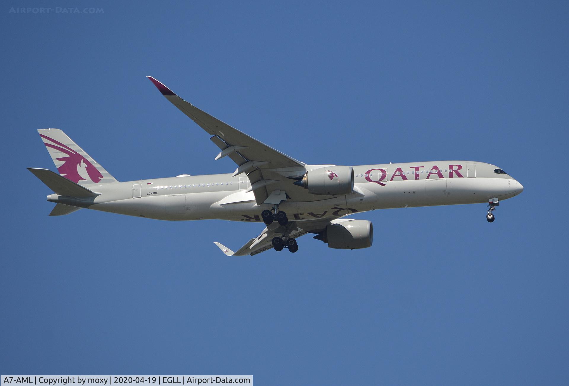 A7-AML, 2019 Airbus A350-941 C/N 257, Airbus A350-941 on finals to London Heathrow.