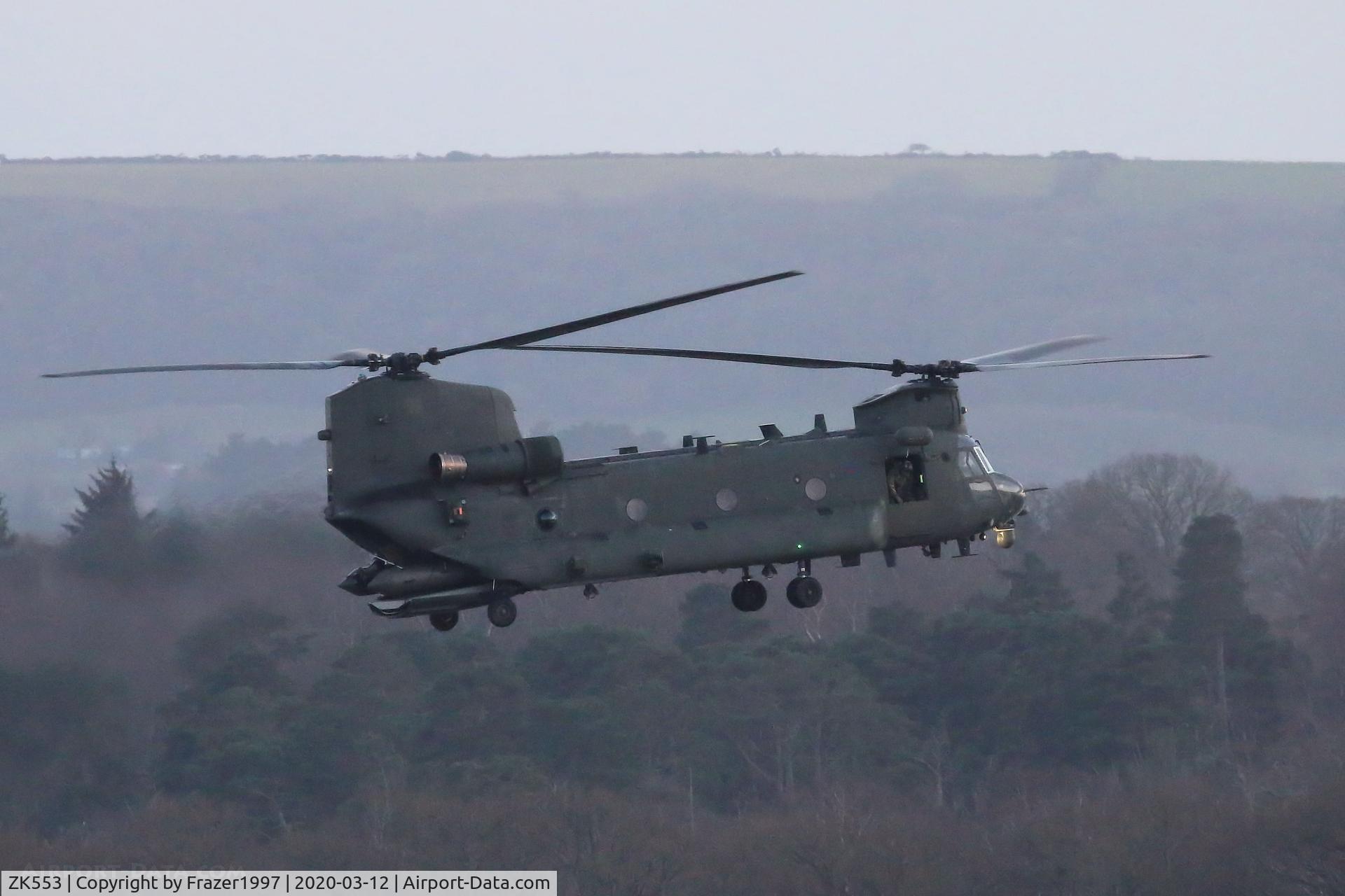 ZK553, 2012 Boeing Chinook HC.6 C/N M7704, low level ops on the south coast.