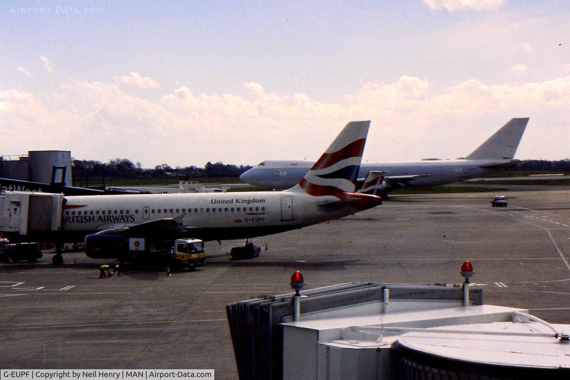G-EUPF, 2000 Airbus A319-131 C/N 1197, scanned from slide taken at Manchester Airport (UK) in April 2004