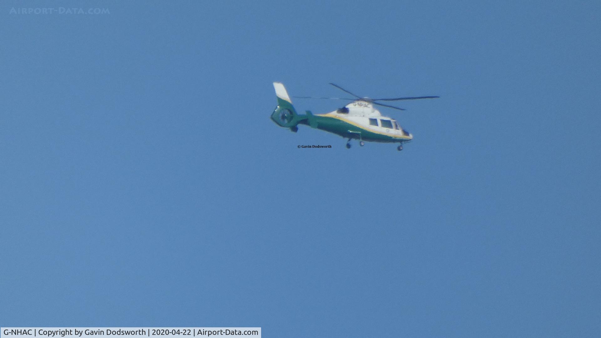 G-NHAC, 1996 Eurocopter AS-365N-2 Dauphin 2 C/N 6497, Helimed 63 flying over Darlington whilst returning to Teesside International Airport on Wednesday 22nd April 2020