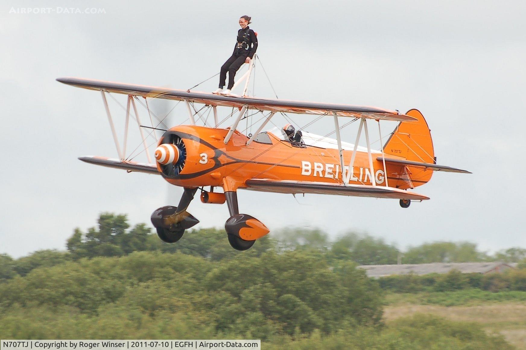 N707TJ, 1943 Boeing A75N1(PT17) C/N 75-950, The winner of a wingwalking competition.