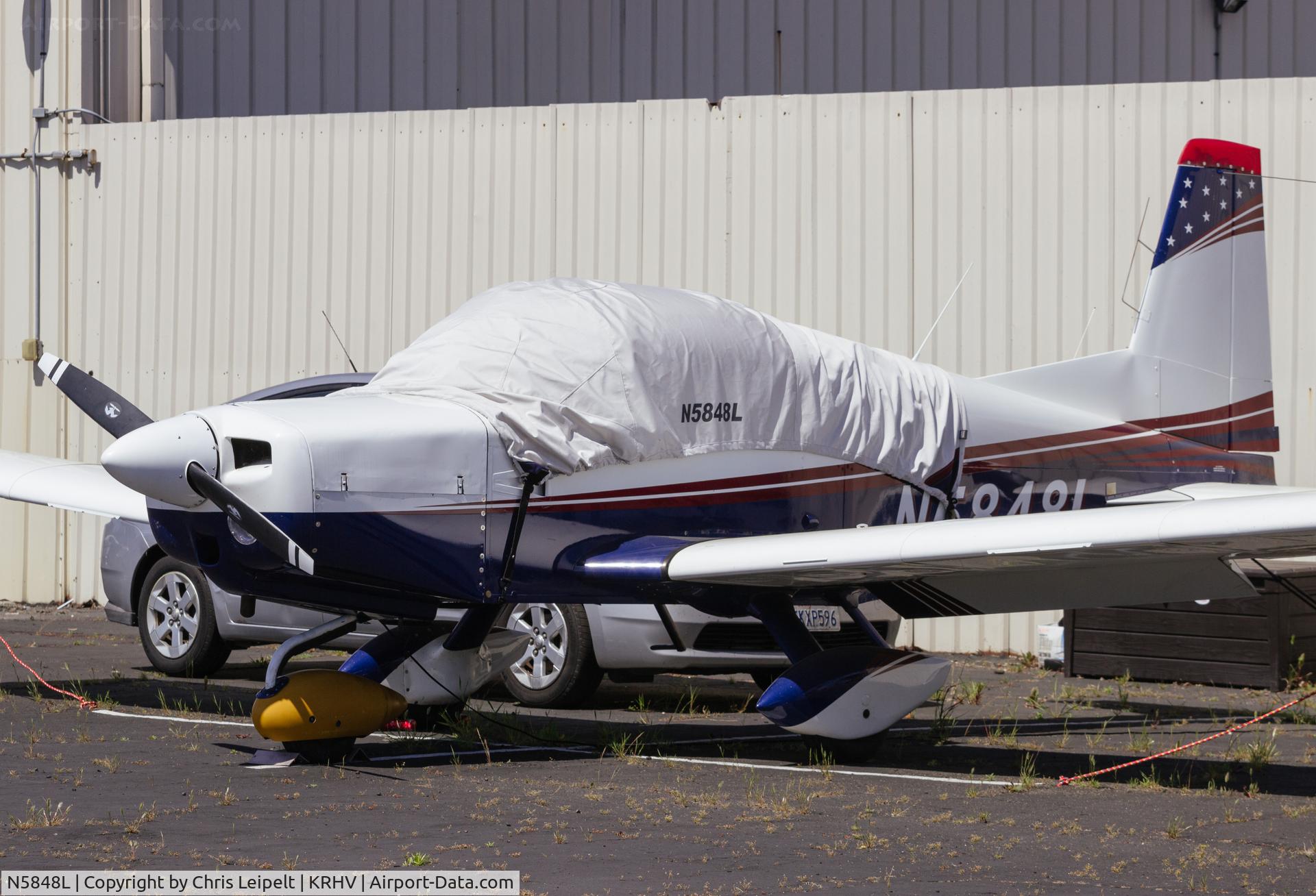N5848L, 1972 American AA-5 C/N AA5-0248, Locally based 1972 Grumman AA-5 Tiger at its parking spot at Reid Hillview Airport.