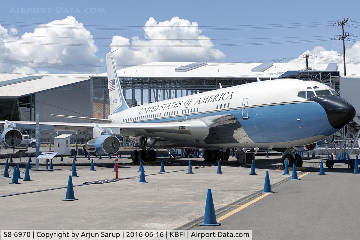 58-6970, 1958 Boeing VC-137A C/N 17925, Air Force One on display at the Museum of Flight.  This was the first presidential jet that was specially built, replacing the Super Constellation in 1959.  It was used by Pres. Eisenhower, Kennedy, Nixon and Johnson till replaced with a newer VC-137C.