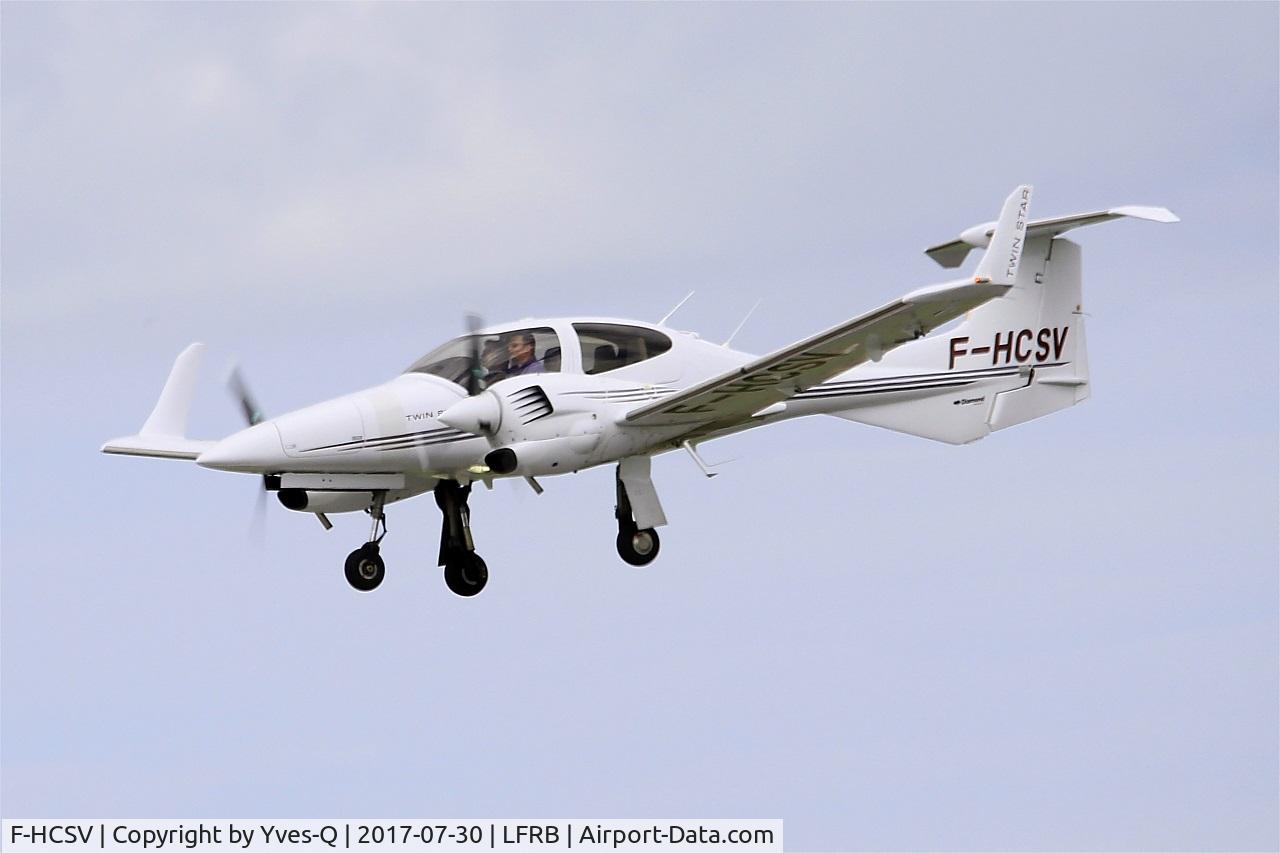 F-HCSV, 2008 Diamond DA-42 Twin Star C/N 42.371, Diamond DA-42 Twin Star, On final rwy 25L, Brest-Bretagne airport (LFRB-BES)