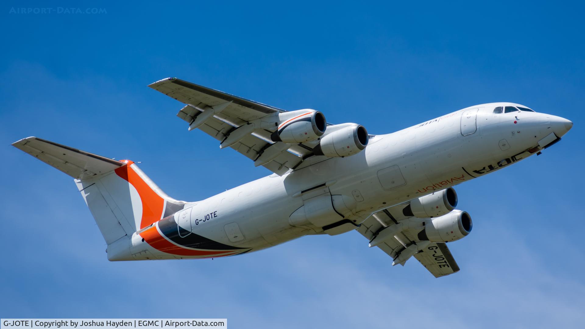 G-JOTE, 1990 British Aerospace BAe-146-300QT Quiet Trader C/N E3182, Departing Runway 05 at Southend