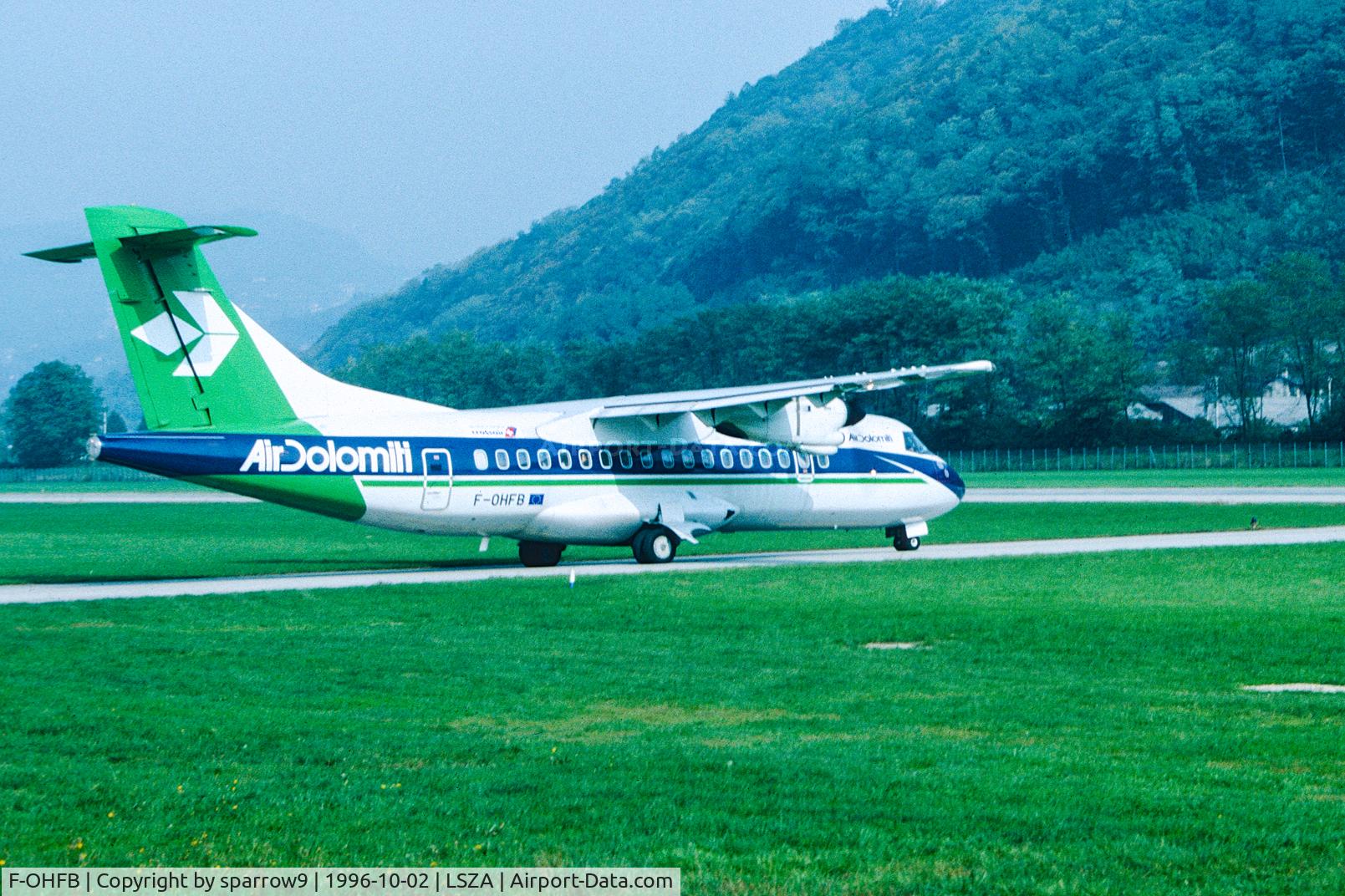 F-OHFB, 1993 ATR 42-320 C/N 366, At Lugano-Agno. Deregistered 2001-03-26. Scanned from a slide.