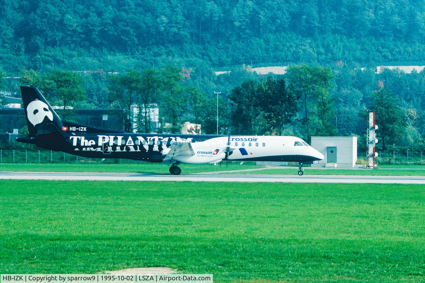 HB-IZK, 1995 Saab 2000 C/N 2000-018, At Lugano-Agno. Special livery. Scanned from a slide.