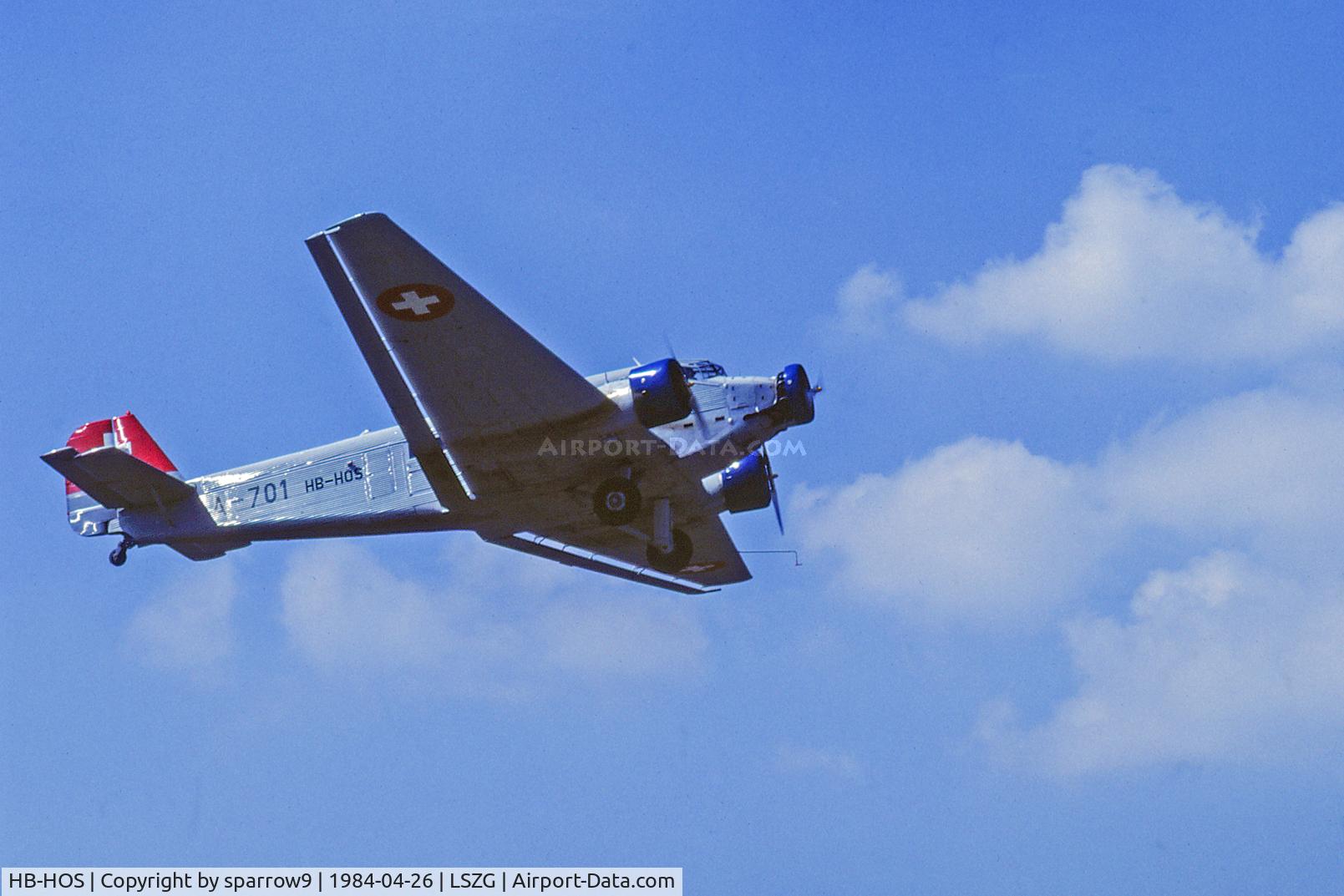 HB-HOS, 1939 Junkers Ju-52/3m g4e C/N 6580, At Grenchen. Scanned from a slide.