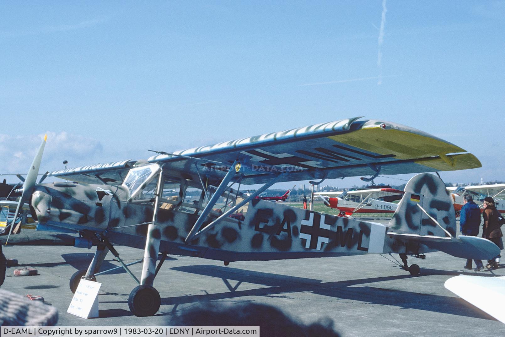 D-EAML, 1949 Morane-Saulnier MS-500 Criquet C/N 751, At RMF Aero Friedrichshafen. Scanned from a slide.