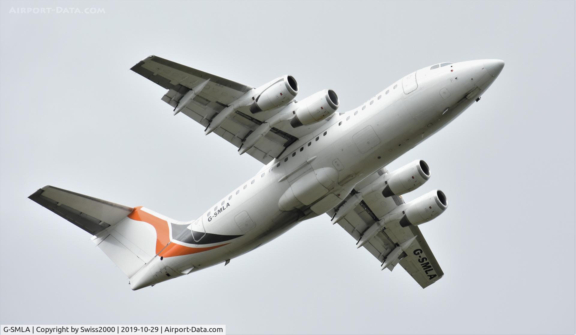 G-SMLA, 1985 British Aerospace BAe.146-200 C/N E2047, g-smla departure from egmc