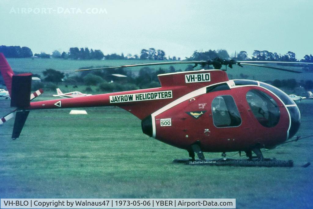 VH-BLO, Hughes 500C C/N 99-0129S, Stbd view of Jayrow Helicopters Hughes 369HS VH-BLO Cn 99-0129S at Casey Airfield, Berwick YBER on 06May1973. This helo was exported to New Zealand, becoming ZK-HKL, which was later ‘written off’. Casey Airfield was later closed, and is now a Uni Campus.