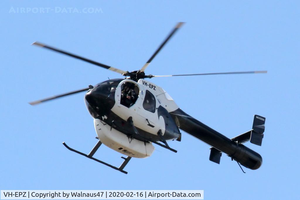 VH-EPZ, 1992 McDonnell Douglas MD-520N C/N LN053, McDonnell Douglas MD 500N Cn LN053 conducting survey work over Isaacs Ridge ACT on 16Feb2020. The helo was built in 1992 and was First Registered in Australia on 27Feb2014. The helo is described as NOTAR – No Tail Rotor.