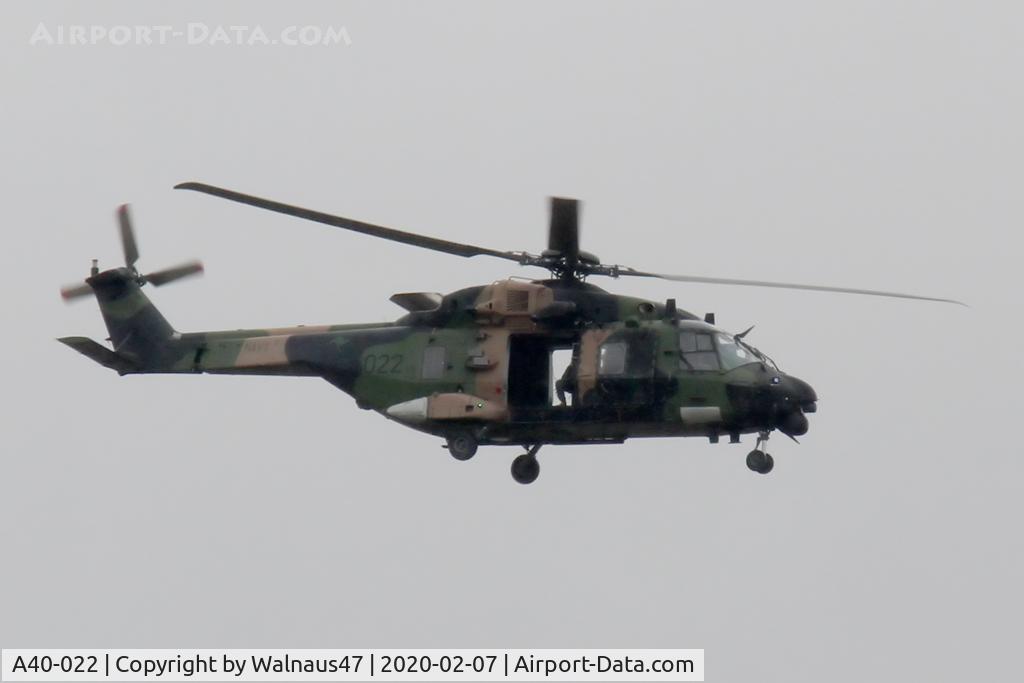A40-022, NHI MRH-90 C/N 1236/TAUA22, Low res Stbd side view of RAN MRH-90 A40-022 Cn 1236 / TAUA22, taken passing over Isaacs Ridge Canberra ACT while transiting to firefighting support duty South of Canberra on 07Feb2020.