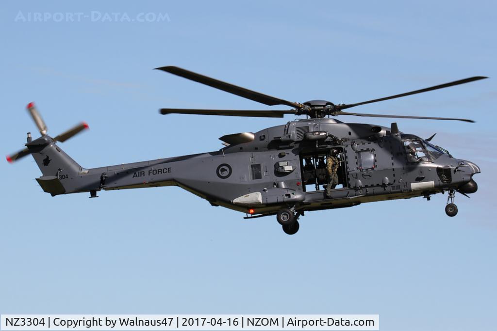 NZ3304, 2011 NHI NH-90 TTH Caiman C/N 1208/TNZA004, Stbd side view of Hovering RNZAF NH Industries NH-90 TTH NZ3304 Cn 1208 / TNZA004 at Omaka NZOM 16Apr2017, during Classic Fighters Omaka Airshow 2017 (near Blenheim) NZ.