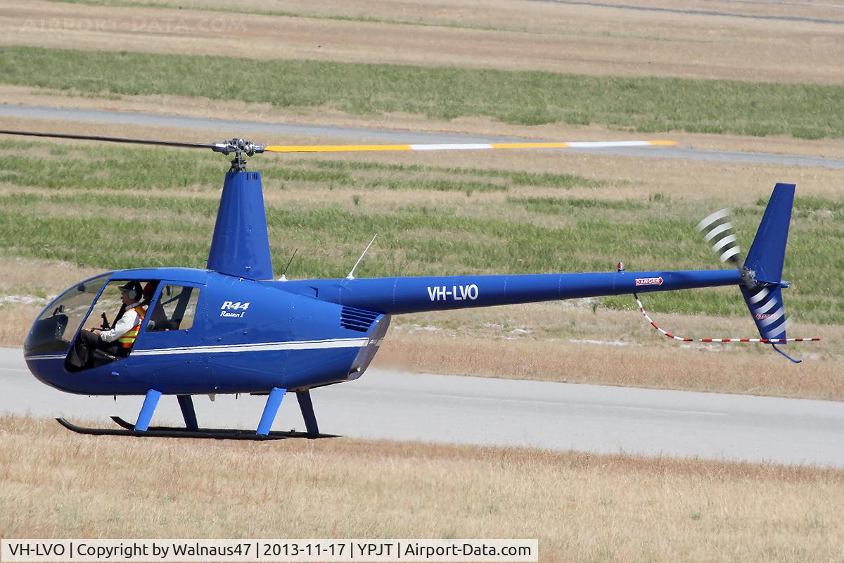 VH-LVO, 2010 Robinson R44 Raven I C/N 2021, Port side view of Blue livery Robinson R44 Raven VH-LVO Cn 2021 hovering at Jandakot YPJT, Perth, West Australia, on 17Nov2013. This helo, Built 2010, was First Registered in Australia on 19Apr2010.