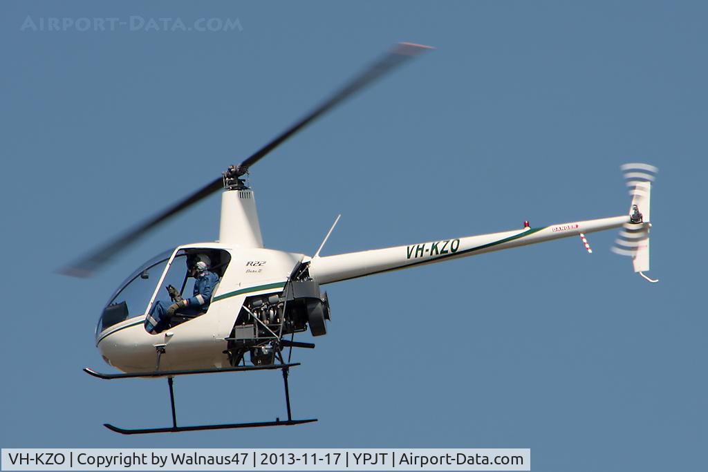 VH-KZO, 2008 Robinson R22 Beta II C/N 4288, Port side view of white livery Robinson R22 Beta VH-KZO Cn 4288 transiting at Jandakot YPJT, Perth, West Australia, on 17Nov2013.