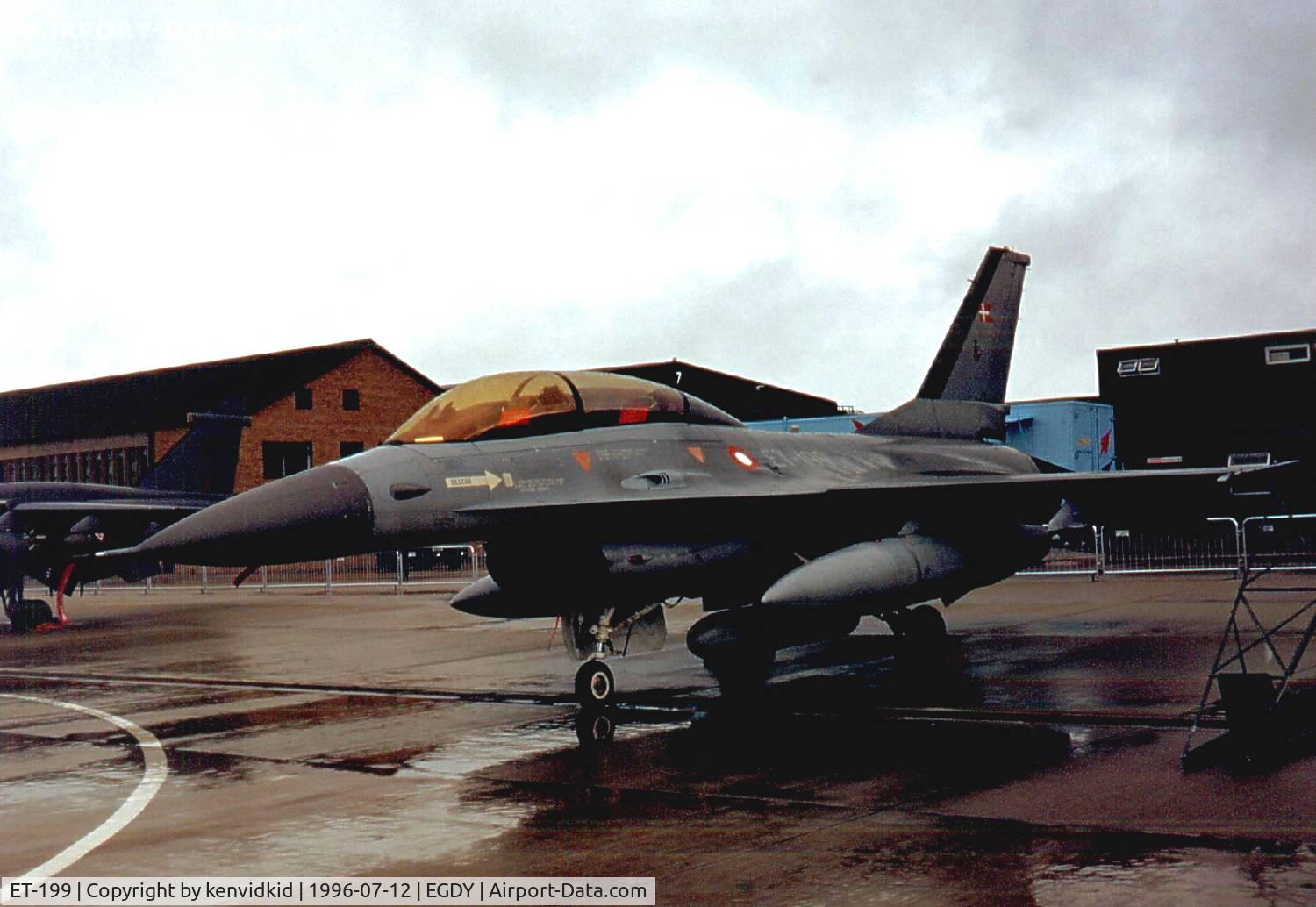 ET-199, 1986 Fokker F-16B Fighting Falcon C/N 6G-15, At the 1996 photocall prior to the Yeovilton Air Show.