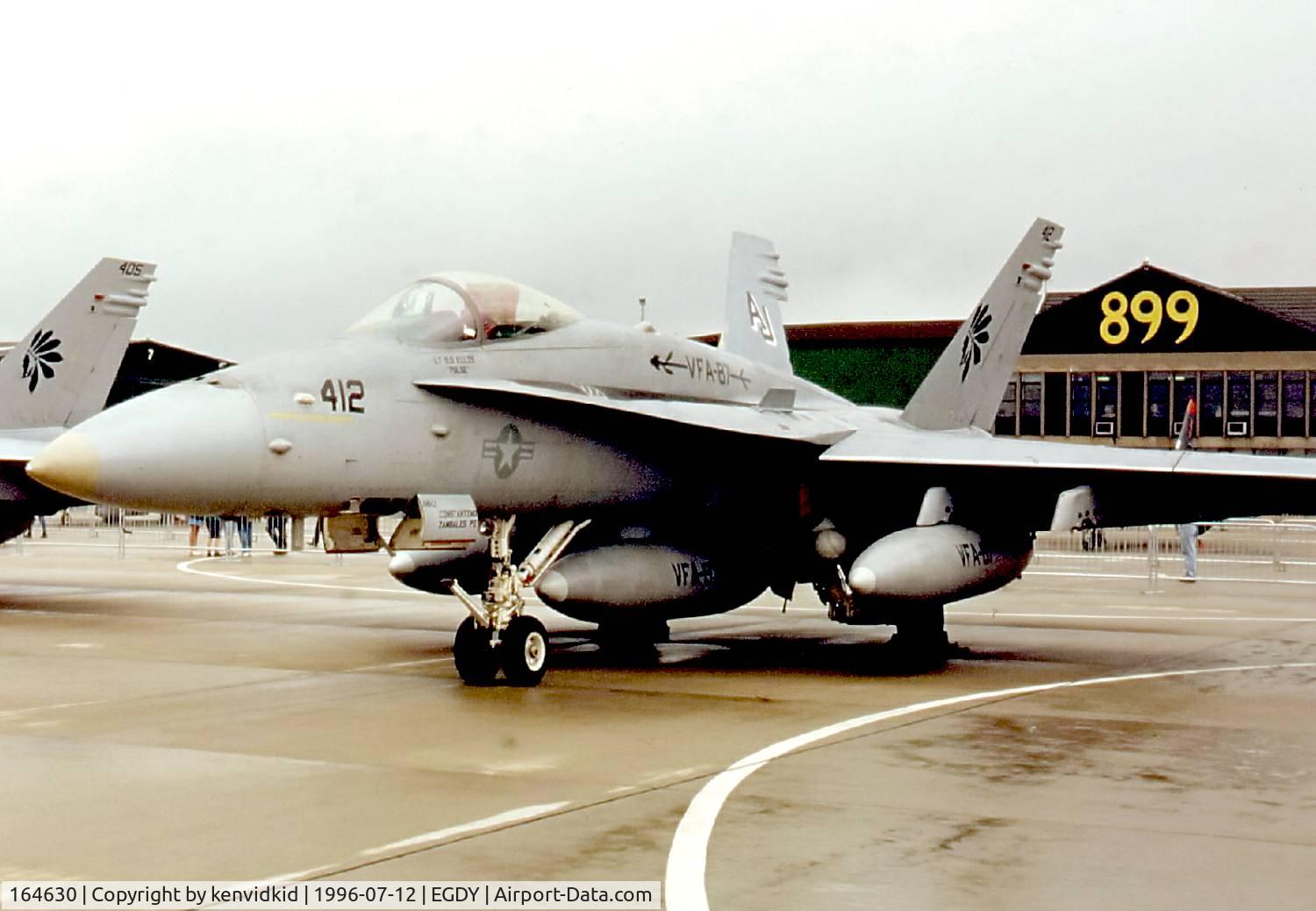 164630, 1991 McDonnell Douglas F/A-18C Hornet C/N 1047/C259, At the 1996 photocall prior to the Yeovilton Air Show.