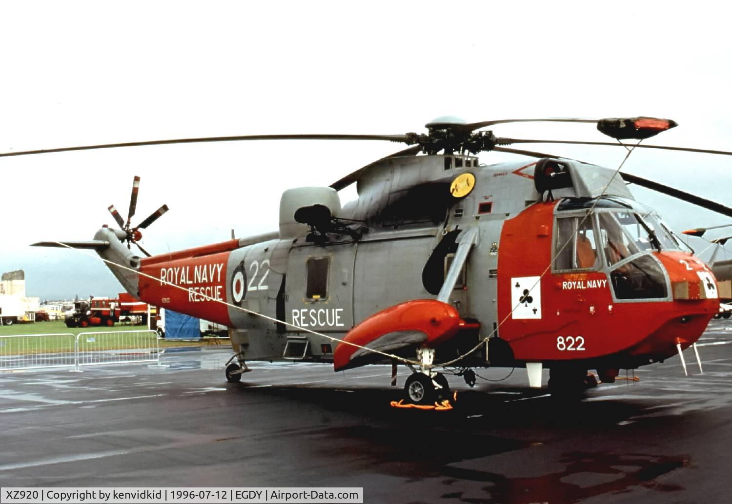 XZ920, 1979 Westland Sea King HU.5SAR C/N WA880, At the 1996 photocall prior to the Yeovilton Air Show.