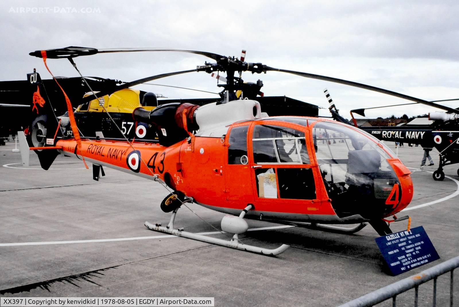 XX397, 1975 Westland Gazelle  HT2 C/N 1317, On Display at the 1978 Yeovilton air show.