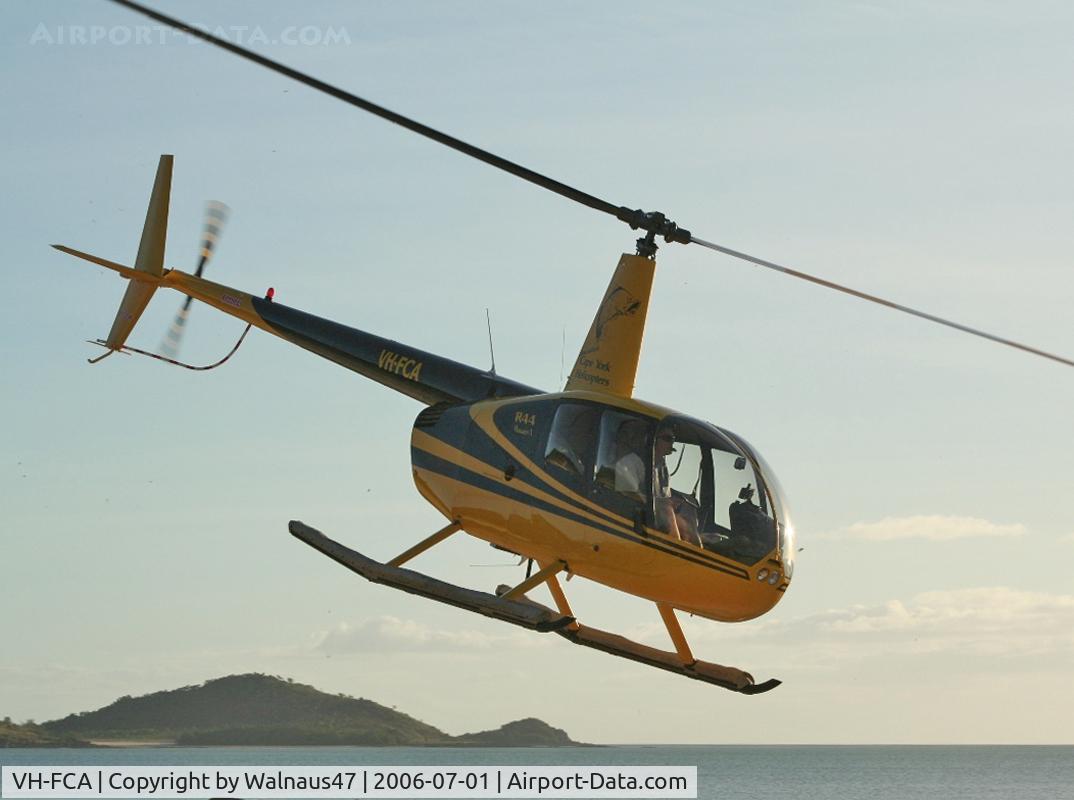 VH-FCA, 2004 Robinson R44 C/N 1405, Stbd view of ‘Brazacca’s Cape York Helicopters’ Robinson R44 Clipper I VH-FCA Cn 1405 departing the North tip of Cape York on 01Jul2006. This is the most Northerly point on the Australian mainland.