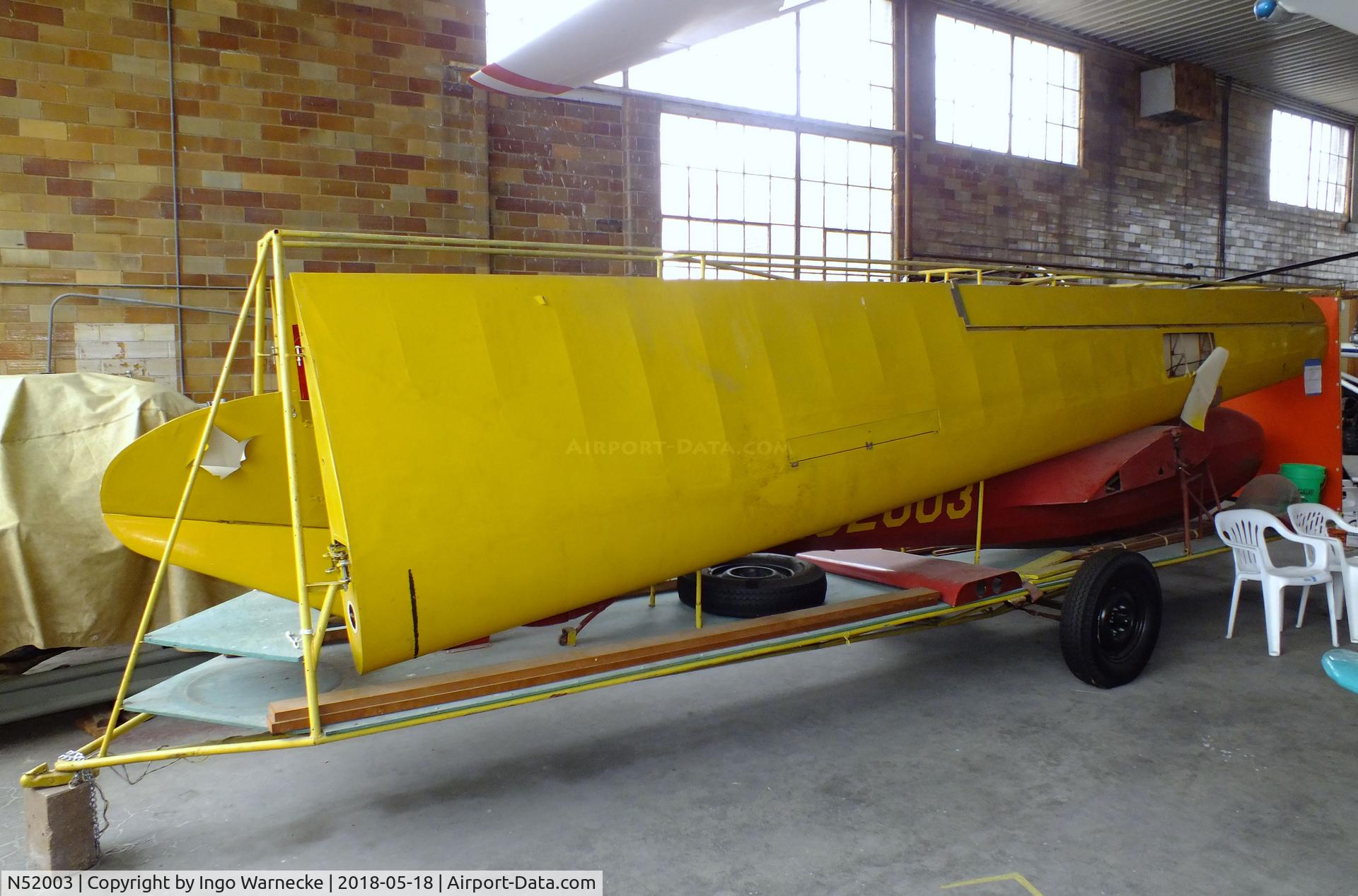 N52003, 1943 Laister-kauffman LK-10A C/N 141, Laister-Kauffman LK-10A disassembled on trailer, awaiting restoration at the Greater St. Louis Air and Space Museum, Cahokia Il