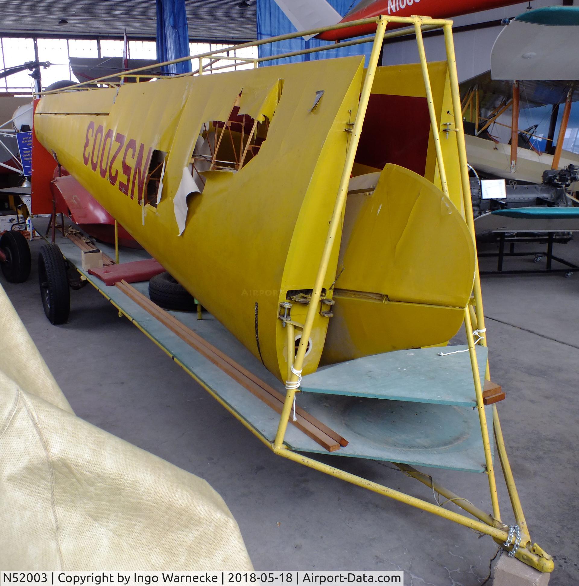 N52003, 1943 Laister-kauffman LK-10A C/N 141, Laister-Kauffman LK-10A disassembled on trailer, awaiting restoration at the Greater St. Louis Air and Space Museum, Cahokia Il
