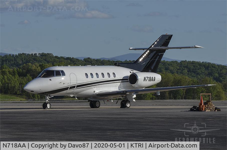 N718AA, 2004 Raytheon Hawker 800XP C/N 258667, Parked on the ramp at Tri-Cities Airport after an afternoon flight to TN from FL. Departed back to Florida after 9pm same day. 01May20
