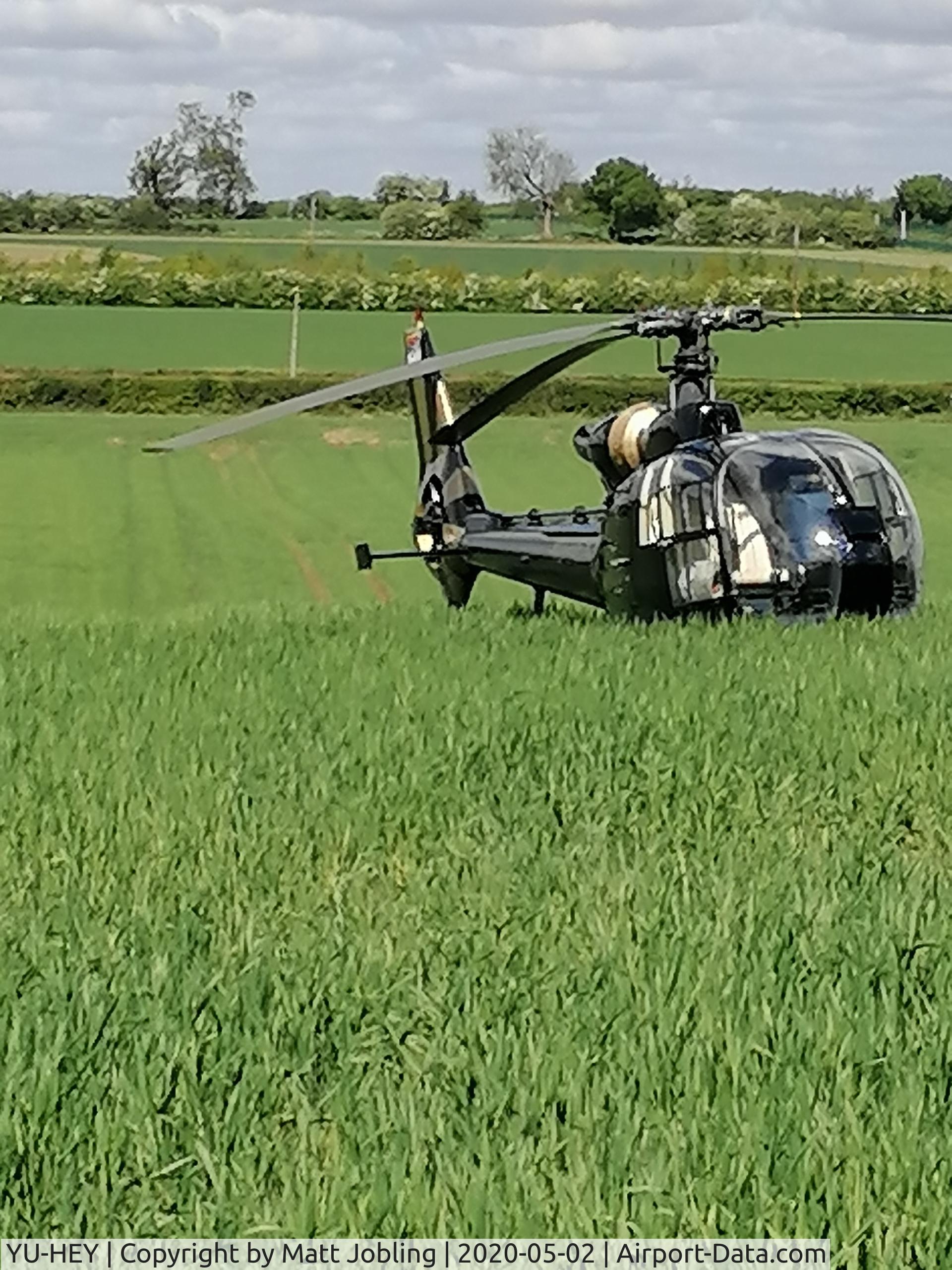 YU-HEY, Aerospatiale SA-341G Gazelle C/N 1320, Taken in a crop field in St Albans