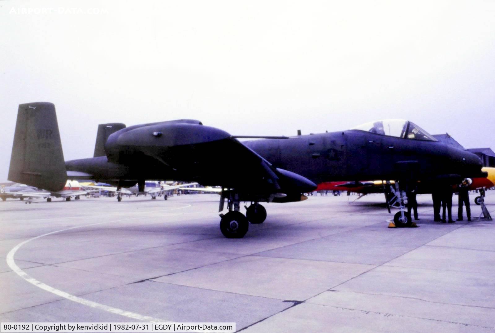 80-0192, 1980 Fairchild Republic A-10A Thunderbolt II C/N A10-0542, On static display at the 1982 Yeovilton air show.