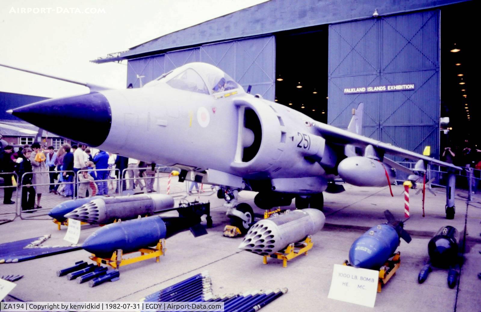 ZA194, 1982 British Aerospace Sea Harrier FRS.1 C/N 41H-912033, On static display at the 1982 Yeovilton air show.