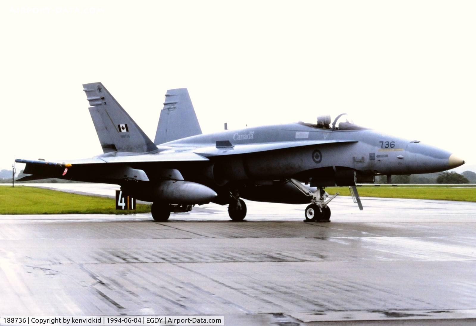 188736, McDonnell Douglas CF-188A Hornet C/N 0265/A212, On static display at the RNAS Yeovilton 1994 50th Anniversary of D Day photocall. It rained all day.