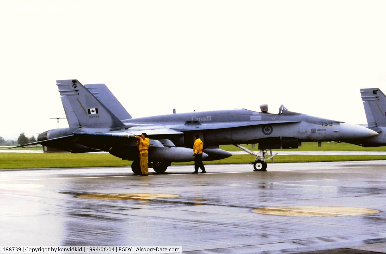 188739, McDonnell Douglas CF-188A Hornet C/N 0284/A229, On static display at the RNAS Yeovilton 1994 50th Anniversary of D Day photocall. It rained all day.