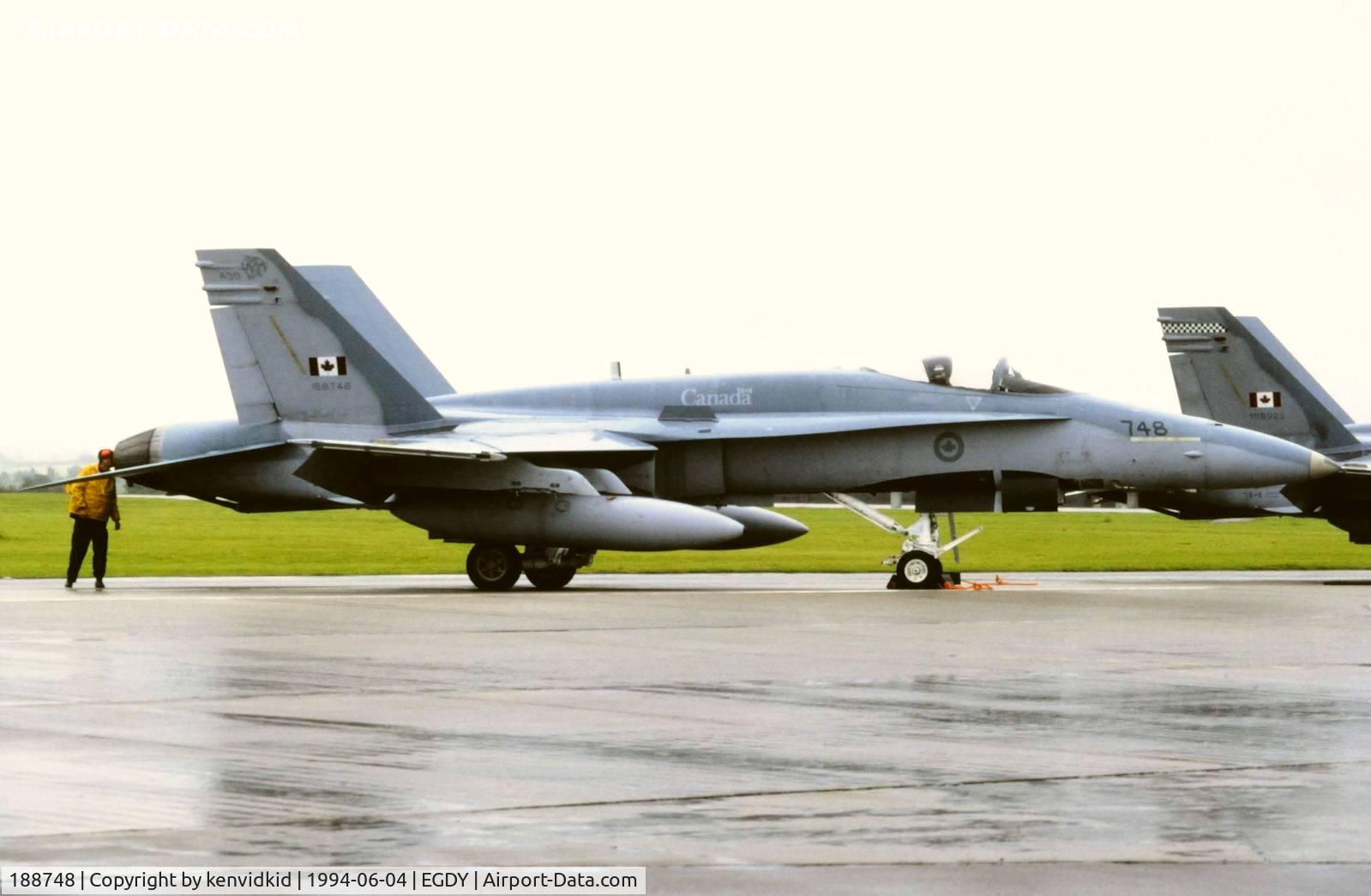 188748, McDonnell Douglas CF-188A Hornet C/N 344/A287, On static display at the RNAS Yeovilton 1994 50th Anniversary of D Day photocall. It rained all day.