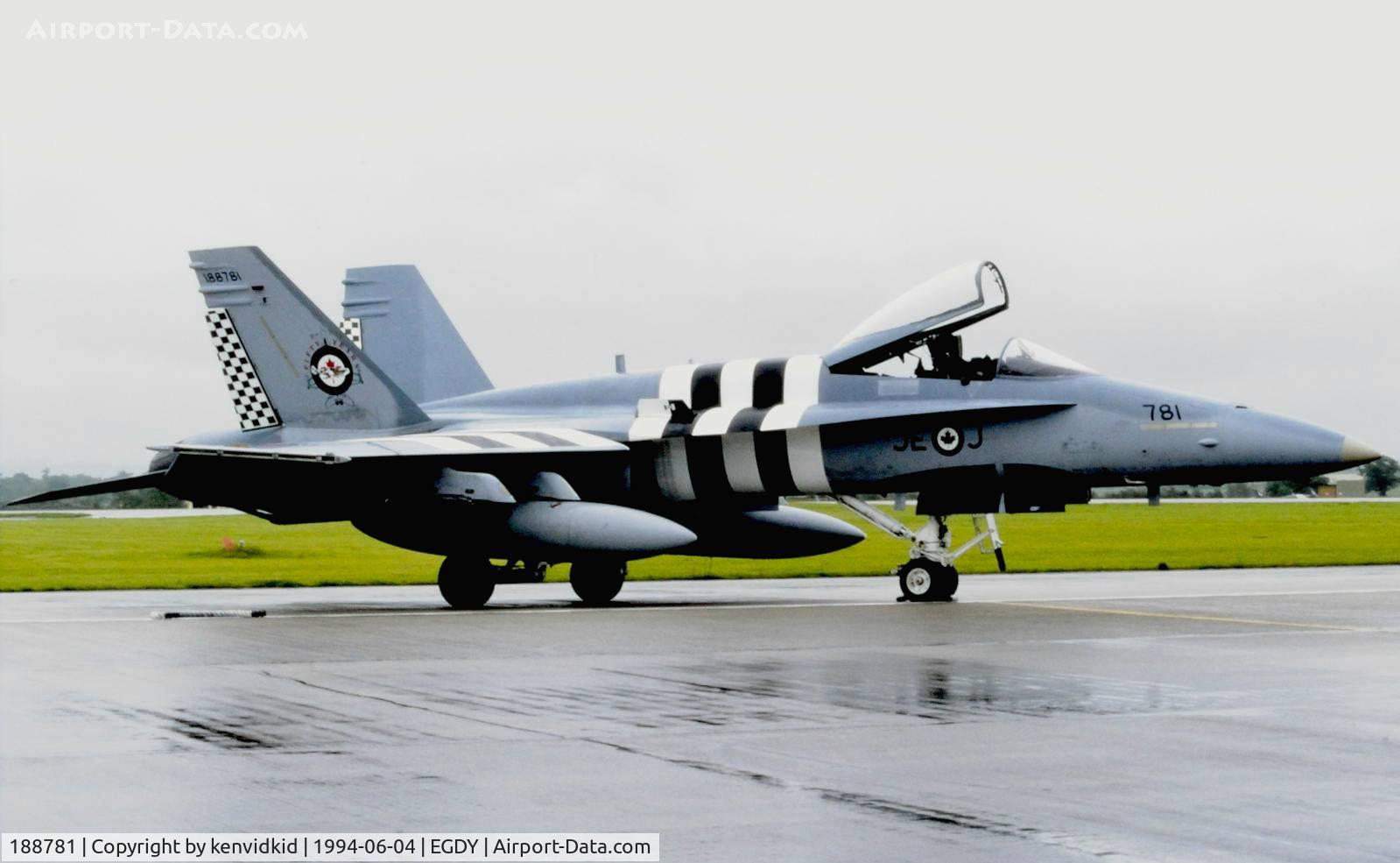 188781, 1987 McDonnell Douglas CF-188A Hornet C/N 0556/A464, On static display at the RNAS Yeovilton 1994 50th Anniversary of D Day photocall. It rained all day.