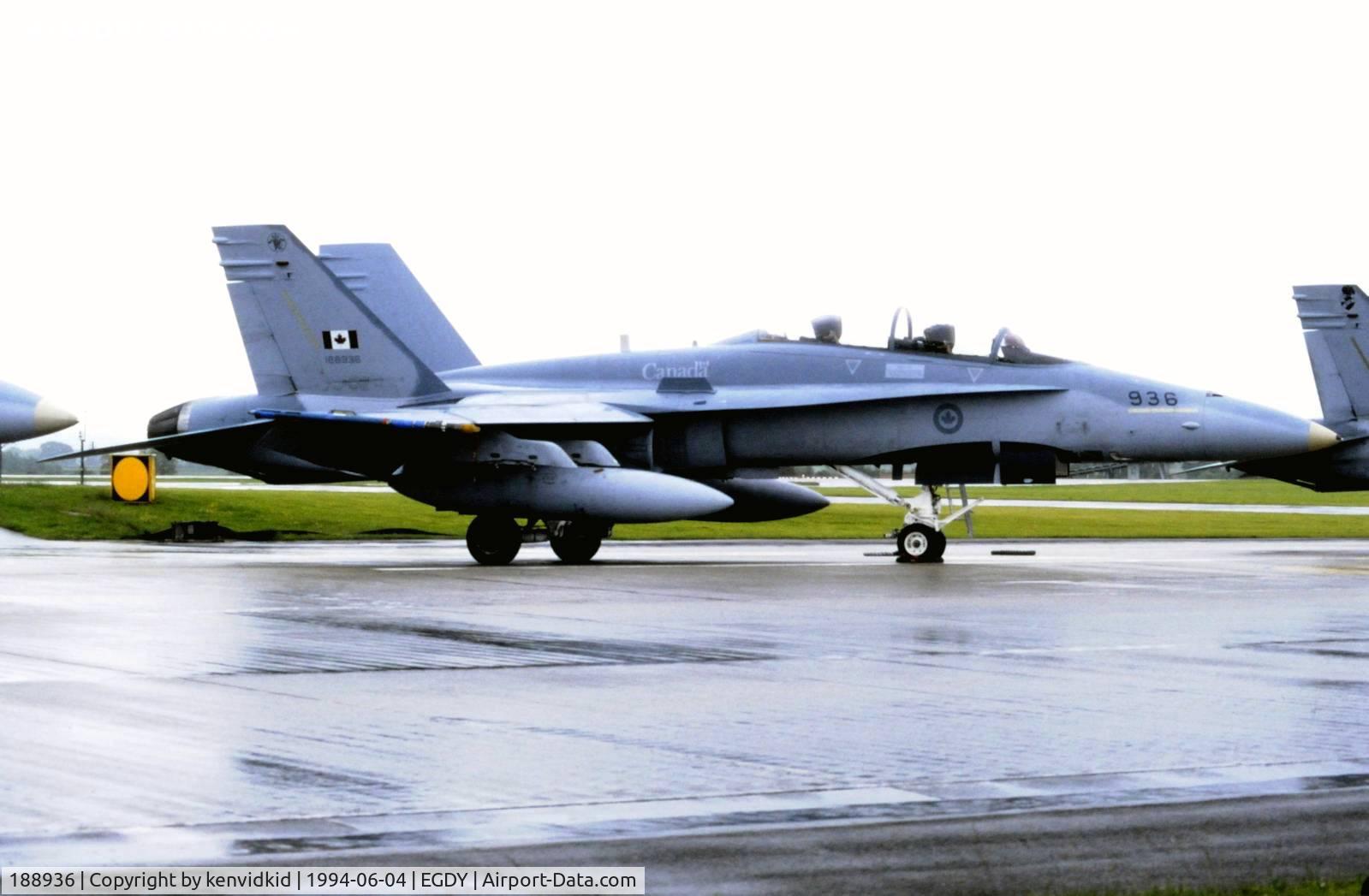 188936, 1988 McDonnell Douglas CF-188B Hornet C/N 0731, On static display at the RNAS Yeovilton 1994 50th Anniversary of D Day photocall. It rained all day.