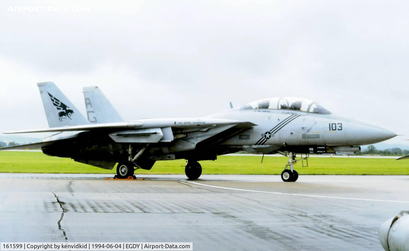 161599, 1982 Grumman F-14B Tomcat C/N 458/KB-20, On static display at the RNAS Yeovilton 1994 50th Anniversary of D Day photocall. It rained all day.