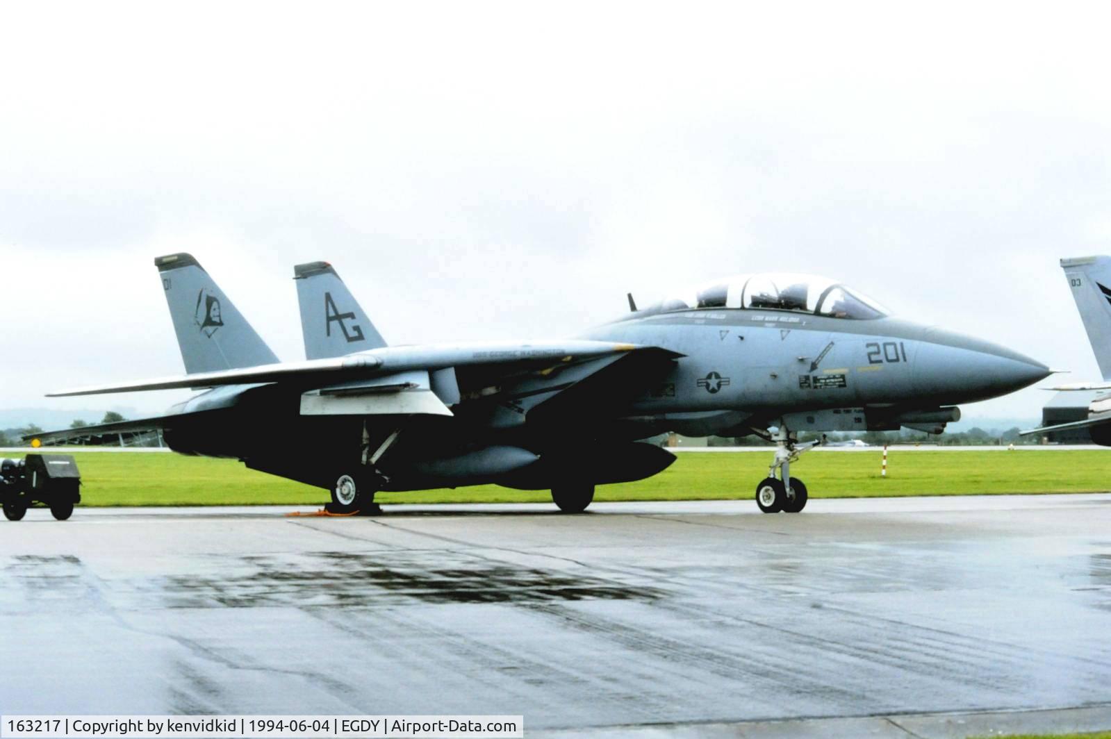 163217, Grumman F-14B Tomcat C/N 578, On static display at the RNAS Yeovilton 1994 50th Anniversary of D Day photocall. It rained all day.