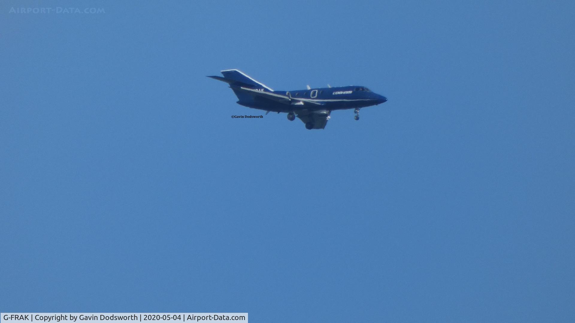 G-FRAK, 1969 Dassault Falcon 20D C/N 213, G-FRAK over Darlington heading back to Teesside International.