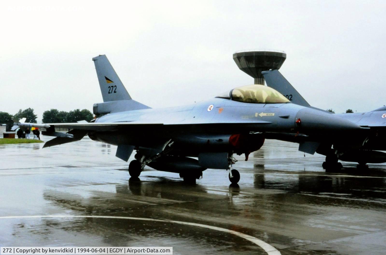 272, 1980 Fokker F-16A Fighting Falcon C/N 6K-1, On static display at the RNAS Yeovilton 1994 50th Anniversary of D Day photocall. It rained all day.
