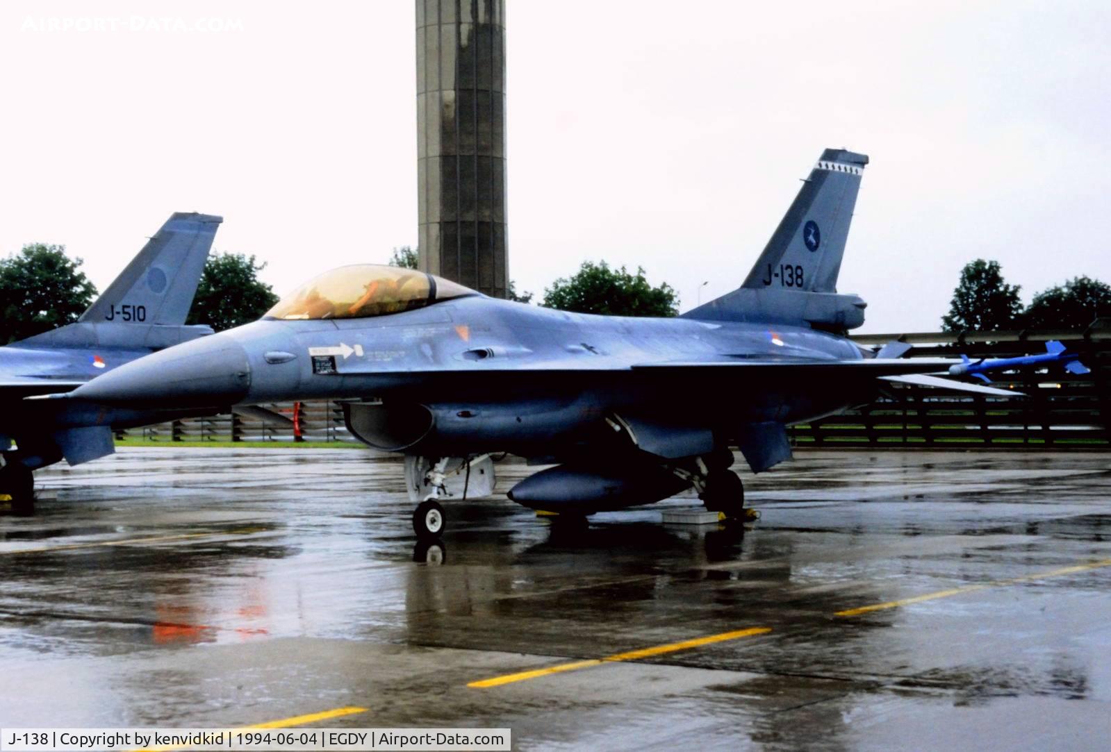J-138, Fokker F-16AM Fighting Falcon C/N 6D-128, On static display at the RNAS Yeovilton 1994 50th Anniversary of D Day photocall. It rained all day.