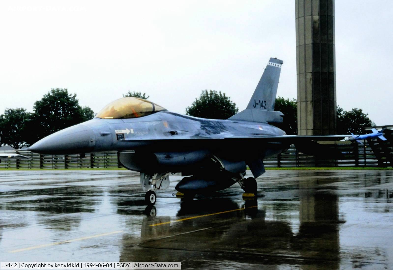 J-142, General Dynamics F-16AM Fighting Falcon C/N 6D-132, On static display at the RNAS Yeovilton 1994 50th Anniversary of D Day photocall. It rained all day.